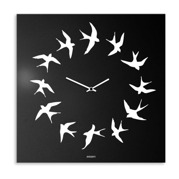 Nástenné hodiny dESIGNoBJECT.it Birds Black, 50 x 50 cm