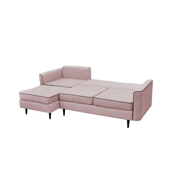 Ružová rohová rozkladacia pohovka Mazzini Sofas Dragonfly, ľavý roh, čierne nohy-image-4