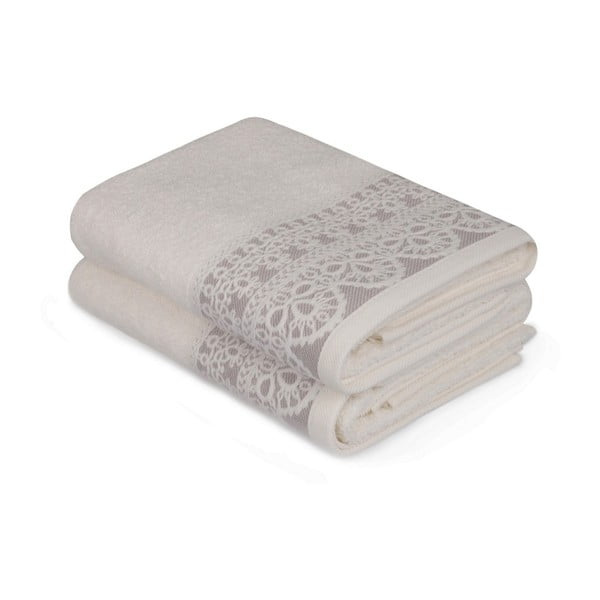 Sada dvoch bielych uterákov s béžovým detailom Romantica, 90 × 50 cm