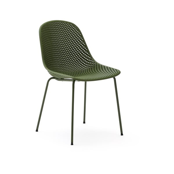Tmavozelená kovová záhradná stolička Quinby – Kave Home