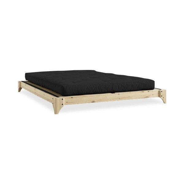 Dvojlôžková posteľ z borovicového dreva s matracom a tatami Karup Design Elan Comfort Mat Natural/Black, 140 × 200 cm