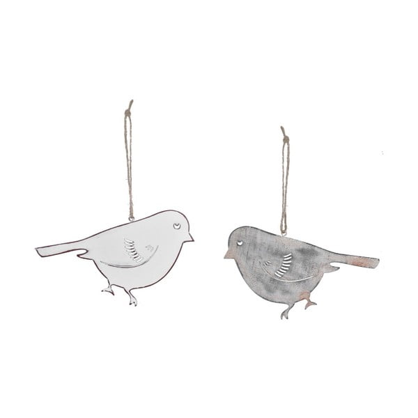 Sada 2 malých bielych závesných dekorácií s motívom vtáčika Ego Dekor, 13 × 8 cm