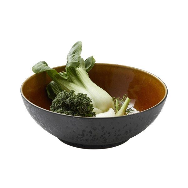 Čierna kameninová šalátová misa s vnútornou glazúrou v okrovej farbe Bitz Mensa, priemer 30 cm-image-2