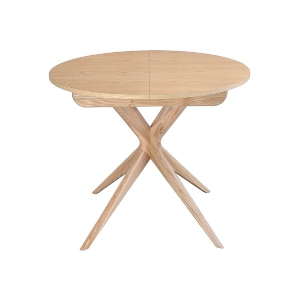 Okrúhly rozkladací jedálenský stôl s prídavnou doskou z jaseňového dreva ø 90 cm Jubi – Ragaba