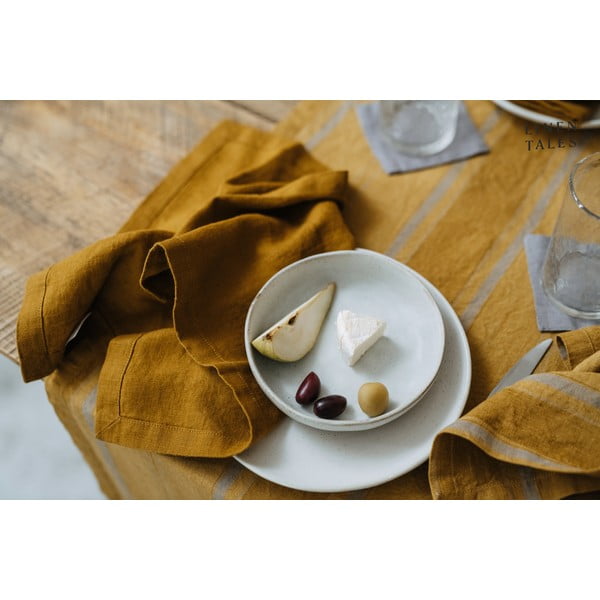 Ľanový obrus 140x140 cm Amber Bronze Stripes – Linen Tales-image-2