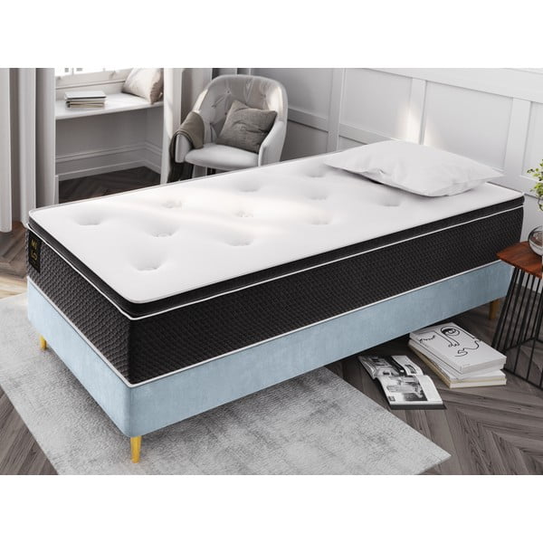 Svetlomodrá zamatová jednolôžková posteľ Milo Casa Lia, 90 x 200 cm-image-1