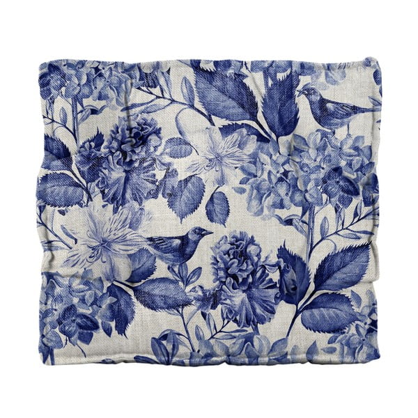 Vankúš na sedenie Linen Square Blue Flowers, šírka 37 cm