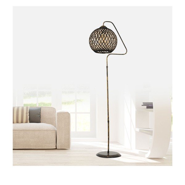 Stojacia lampa v čierno-zlatej farbe s tienidlom z juty (výška 154 cm) – Opviq lights-image-1