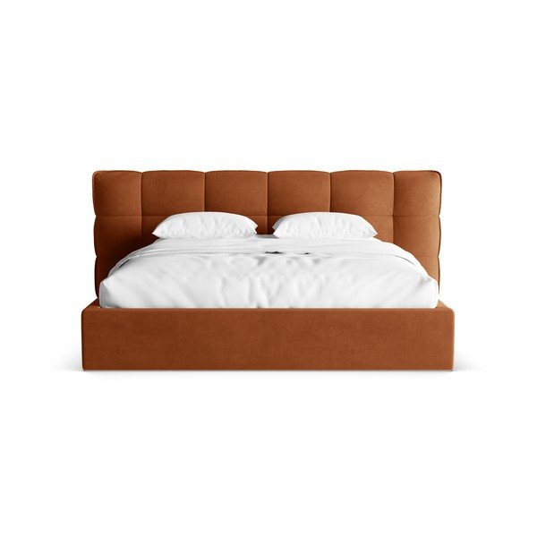 Čalúnená dvojlôžková posteľ s úložným priestorom s roštom 160x200 cm v terakotovej farbe Eric – Micadoni -image-4