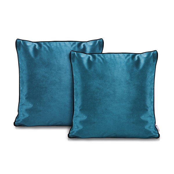 Súprava 2 modrých obliečok na vankúše DecoKing Rimavelvet Marine, 45 × 45 cm-image-1