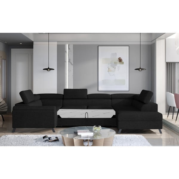 Čierna rozkladacia/s úložným priestorom rohová pohovka (pravý roh/do tvaru "U") Escada – ELTAP-image-1