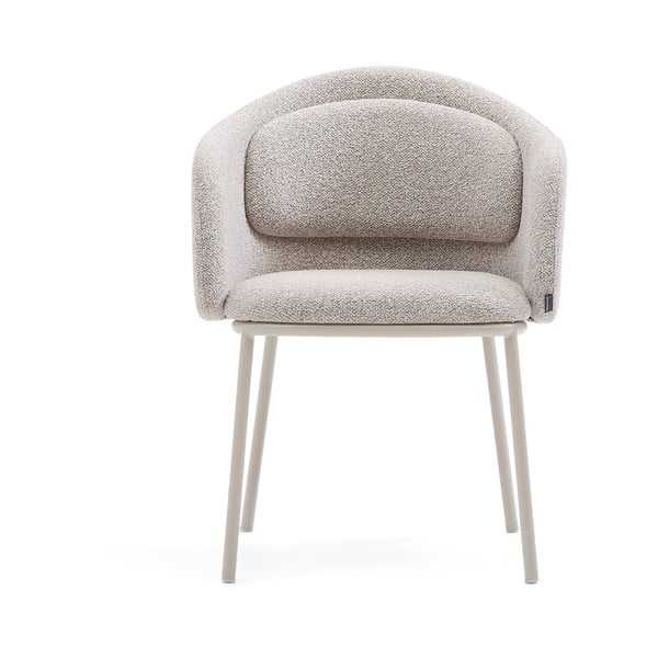 Sivobéžové čalúnené jedálenské kreslo s podrúčkami Minda – Kave Home-image-4