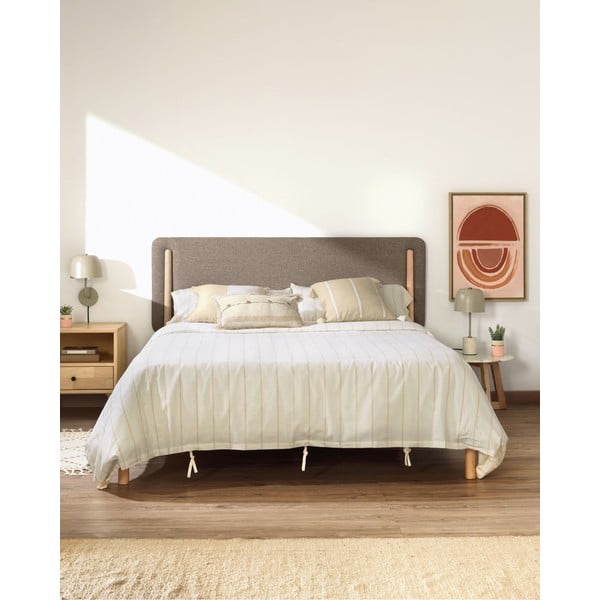 Dvojlôžková posteľ z kaučukového dreva s roštom v sivo-prírodnej farbe 160x200 cm Shayndel - Kave Home-image-1