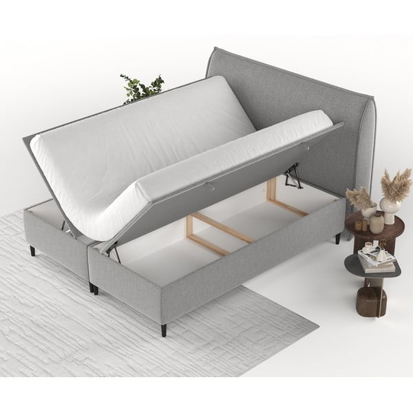 Svetlosivá čalúnená dvojlôžková posteľ s úložným priestorom 140x200 cm Draco – Maison de Rêve-image-3