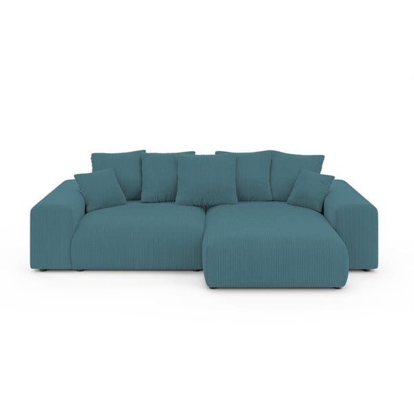 Tyrkysová menčestrová rozkladacia/s úložným priestorom rohová pohovka Luma – Ropez