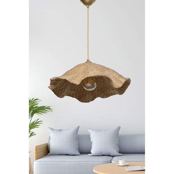 Svetlohnedé závesné svietidlo s textilným tienidlom ø 44 cm – Opviq lights