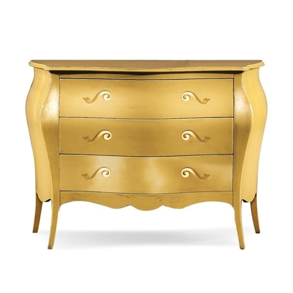 Drevená komoda v zlatej farbe s 3 zásuvkami Castagnetti