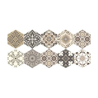 Sada 10 samolepiek na podlahu Ambiance Floor Stickers Hexagons Luiza, 40 × 90 cm