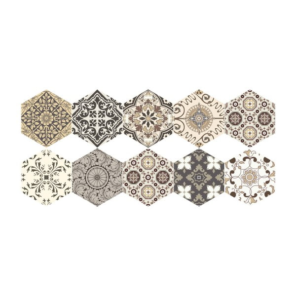 Sada 10 samolepiek na podlahu Ambiance Floor Stickers Hexagons Luiza, 40 × 90 cm