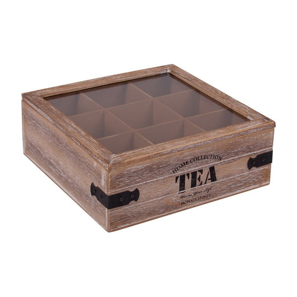 Drevená škatuľka na čaj s 9 priehradkami Tea