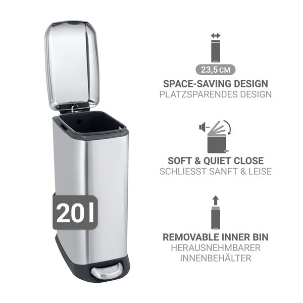 Pedálový odpadkový kôš z nehrdzavejúcej ocele v striebornej farbe 20 l Design – Wenko-image-3