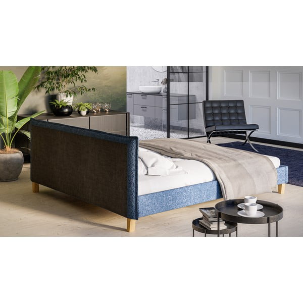 Modrá čalúnená dvojlôžková posteľ s roštom 180x200 cm Tina - Ropez-image-3