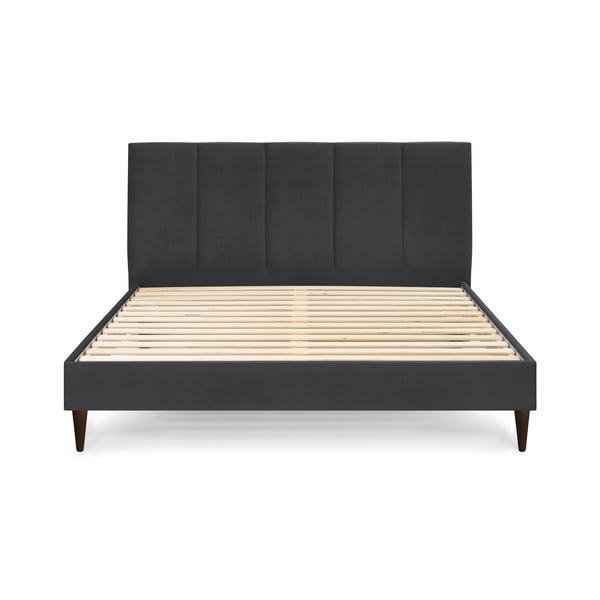 Tmavosivá zamatová dvojlôžková posteľ Bobochic Paris Vivara Dark, 160 x 200 cm-image-2