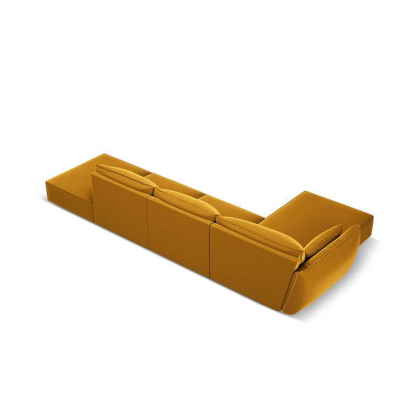 Zamatová rohová pohovka v horčicovej farbe (ľavý roh/s leňoškou) Vanda – Mazzini Sofas-image-3