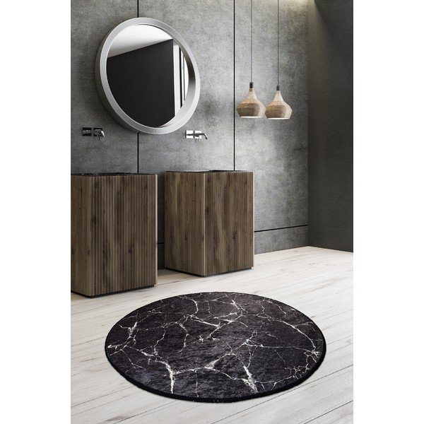 Čierna kúpeľňová predložka ø 100 cm Marble – Foutastic-image-1