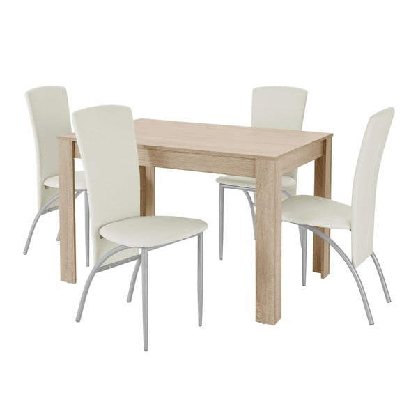 Set jedálenského stola a 4 bielych jedálenských stoličiek Støraa Lori Nevada Oak White