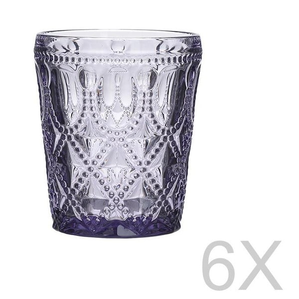 Sada 6 sklenených transparentných fialových pohárov InArt Glamour Beverage, výška 10,5 cm