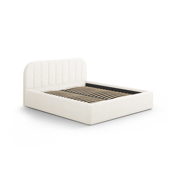 Slonovinová čalúnená dvojlôžková posteľ s úložným priestorom s roštom 140x200 cm Juno – Windsor & Co Sofas-image-2