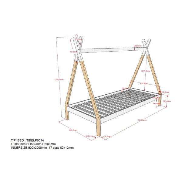 Biela detská posteľ Vipack Tipi, 90 x 200 cm-image-4