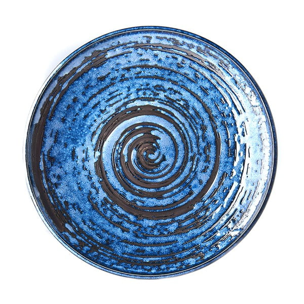 Modrý keramický tanier Mij Copper Swirl, ø 25 cm
