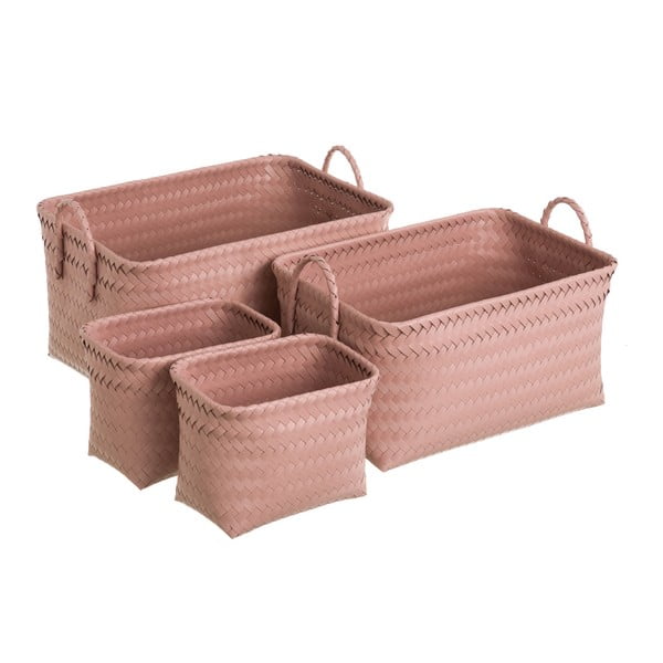 Sada 4 ružových úložných košíkov s úchytmi Unimasa Poly