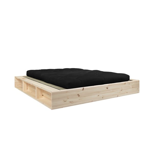 Dvojlôžková posteľ z masívneho dreva s čiernym futonom Comfort a tatami Karup Design Ziggy, 160 x 200 cm