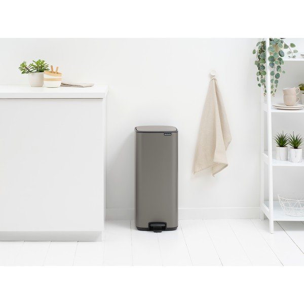 Sivý pedálový oceľový odpadkový kôš 30 l Bo – Brabantia-image-1