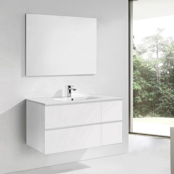 Kúpeľňová skrinka s umývadlom a zrkadlom Capri, odtieň bielej, 120 cm