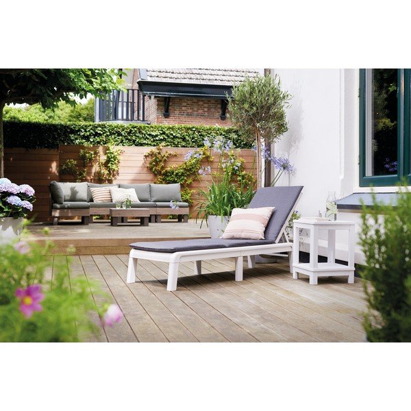 Svetlosivé plastové/polstrované polohovacie/skladacie záhradné ležadlo Atlas – Keter-image-1