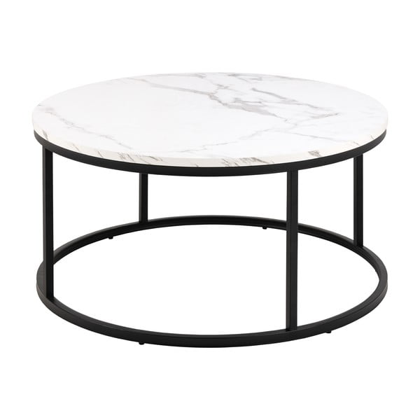 Biely okrúhly konferenčný stolík s doskou v dekore mramoru ø 80 cm Spiro – Actona-image-4