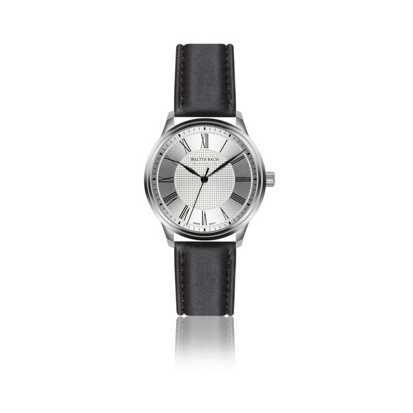 Pánske hodinky s čiernym remienkom z pravej kože Walter Bach Marrio