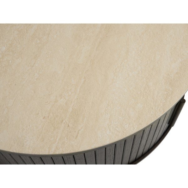 Okrúhly konferenčný stolík s keramickou doskou v tmavo prírodnej farbe ø 85 cm Enna – Unique Furniture-image-1