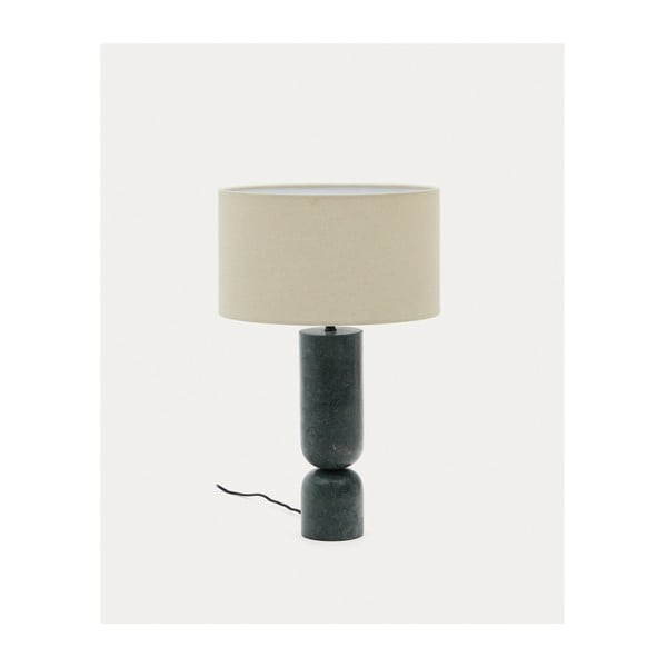 Tmavozelená/béžová mramorová stolová lampa s textilným tienidlom (výška 57 cm) Vex – Kave Home-image-4