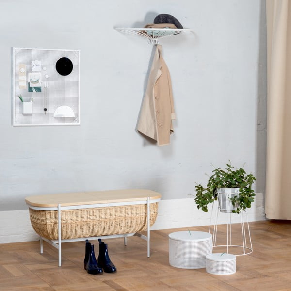 Prútená lavica s bielou konštrukciou a úložným priestorom OK Design Willow-image-1