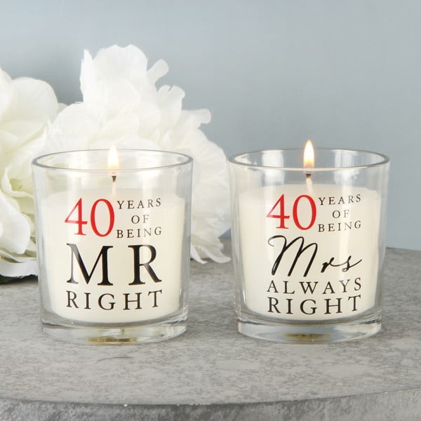 Sada 2 sviečok s vôňou bavlny k 40. výročiu Amore Mr. Right and Mrs. Always Right, 18 hodín horenia