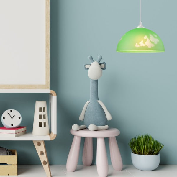 Zelené detské svietidlo so skleneným tienidlom ø 30 cm Mariposa – LAMKUR-image-3