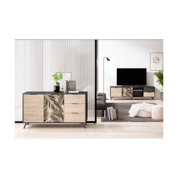 Čierna nízka komoda v dekore duba 136x81 cm Palmera - Marckeric-image-4