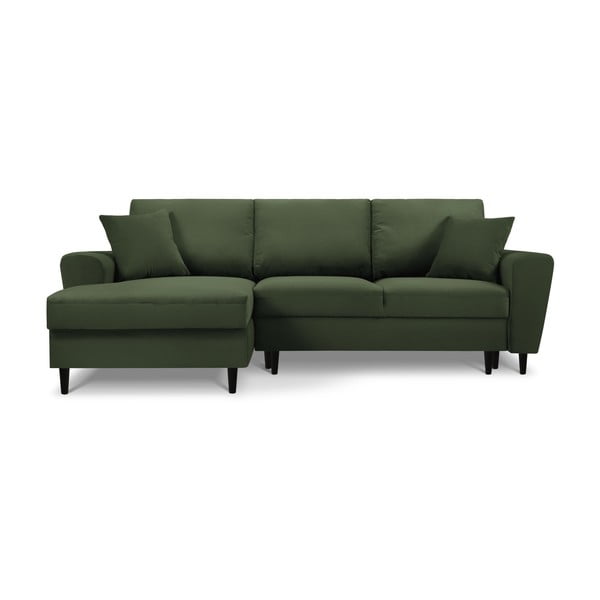 Zelená menčestrová rozkladacia/s úložným priestorom rohová pohovka (ľavý roh/s leňoškou) Kyoto – Cosmopolitan Design