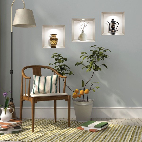 Sada 3 3D samolepiek na stenu Ambiance Decorativ Objects-image-1