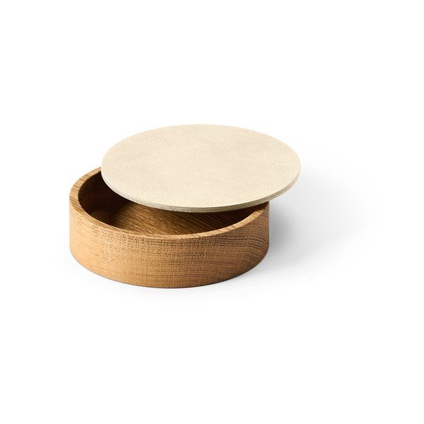 Krémový/v prírodnej farbe drevený/z eko kože úložný box s vekom/dekoratívny ø 11x3,5 cm Circle Nupo – LIND DNA-image-1